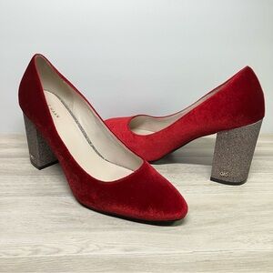 COLE HAAN Red Velvet Pumps Glitter Heels Valentine's Day Event Party Women 10
